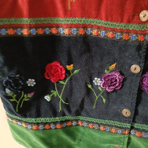Casey & Max Vintage Velvet Embroidered Flower Applique Button Vest Size M - Picture 3 of 7